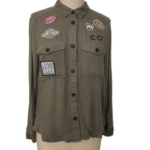 Army green button down long sleeve shirt